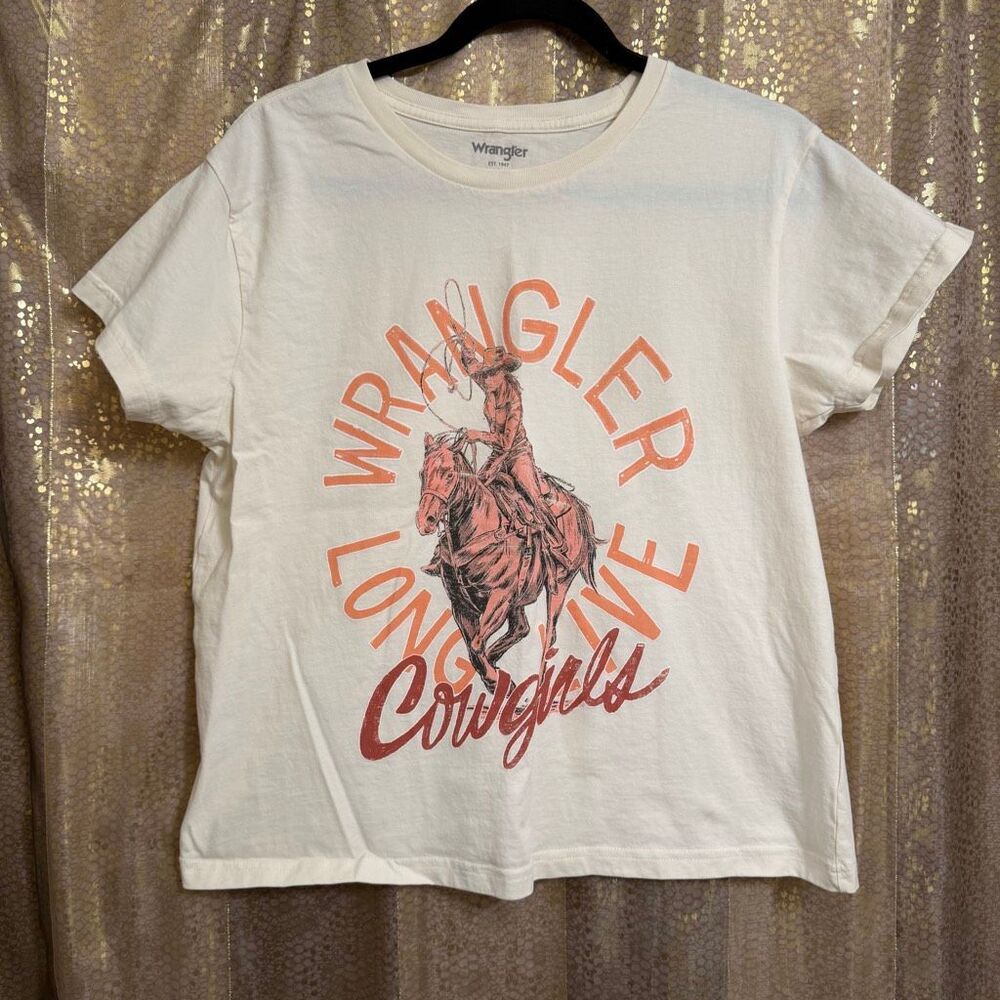 Wrangler Retro Long Live Cowgirls Ivory Graphic T Shirt Large